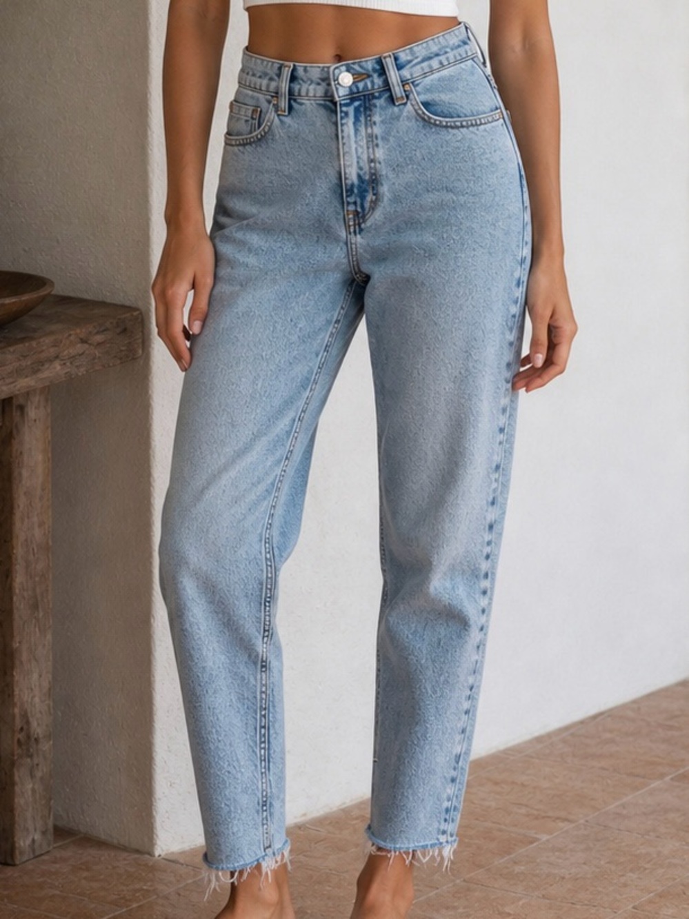 Zara Light Blue High-Rise Straight Jeans